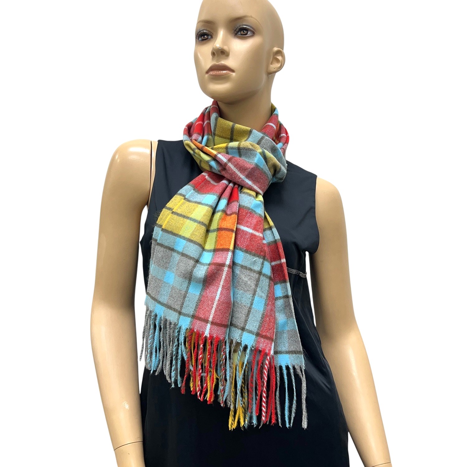 Cashmere Feel Checker Scarf SW-54 Blue/Red/Yellow
