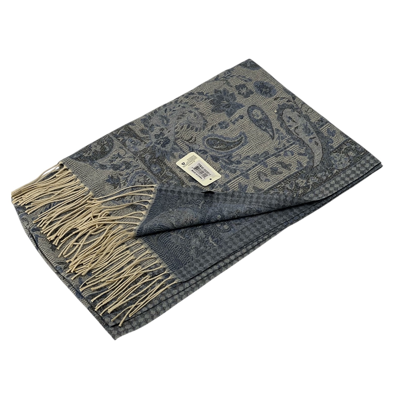Elegant Paisley Cashmere Feel Shawl XX02007-3 Grey