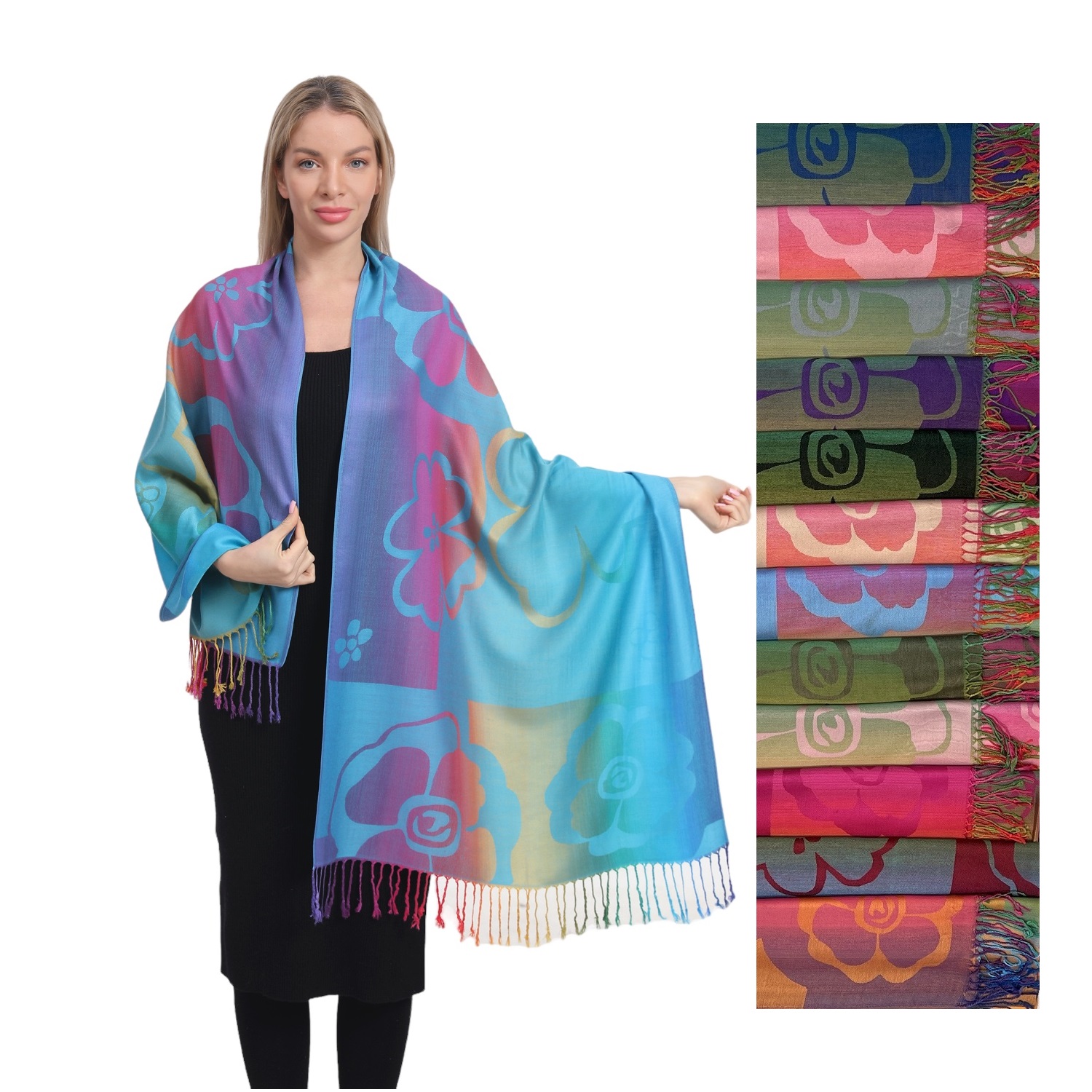 Rainbow Daisy Flower Pashmina SF23160 ( 12 COLORS, 1DZ)