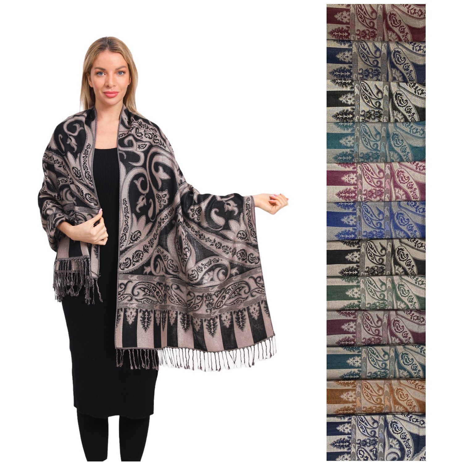 Metallic Paisley Floral Pashmina F23161 (12colors, 1DZ)