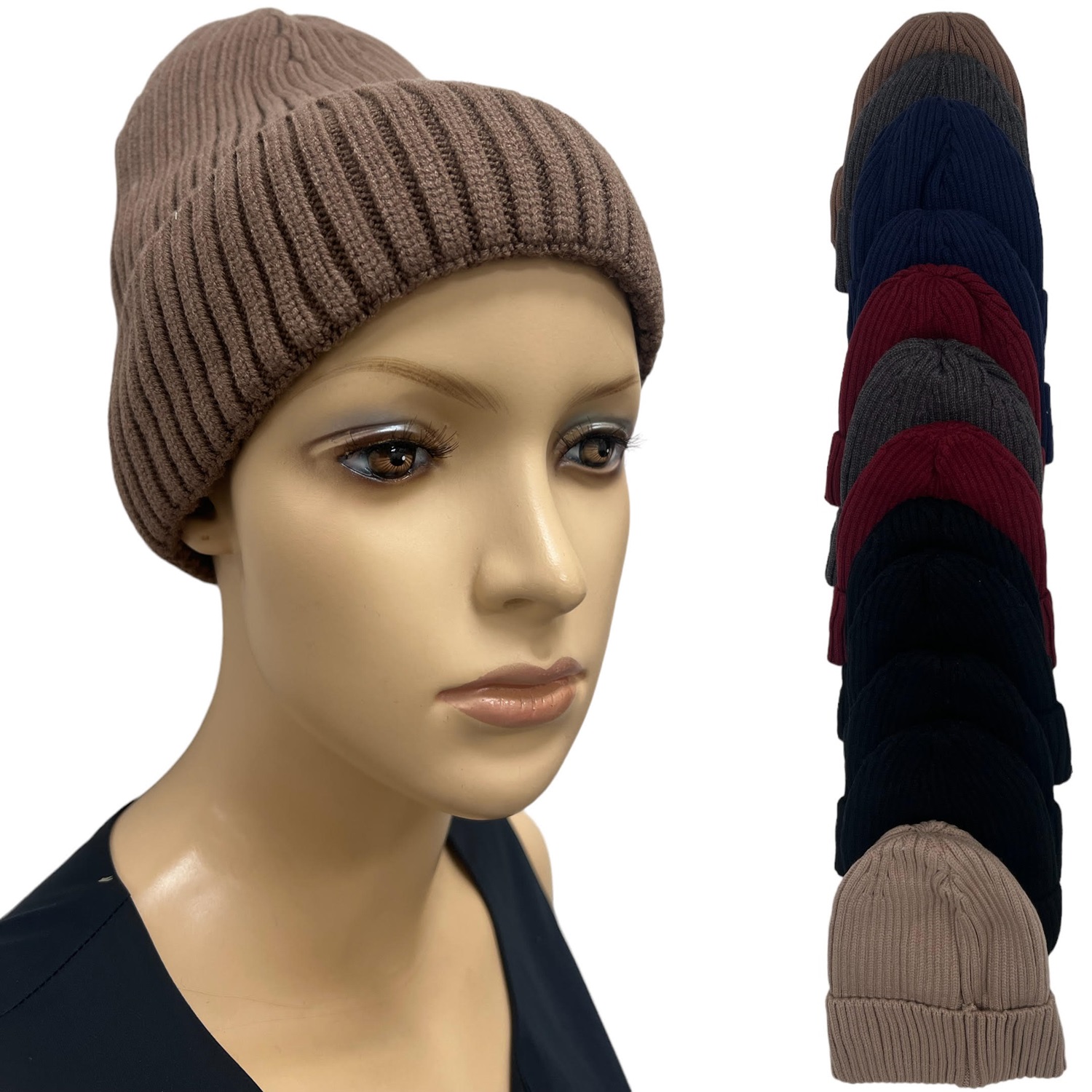 Cable knit Fleece lined Hats HY1825 (6 Colors 1 Doz)