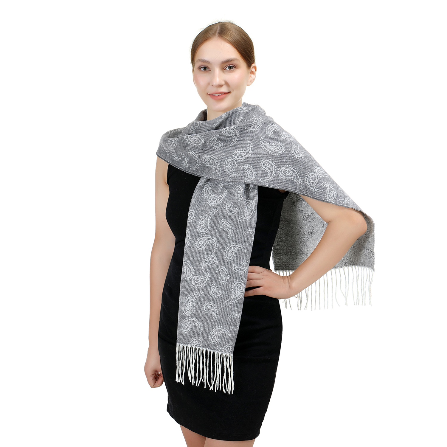 Cashmere Feel Scarf Paisley SW104 Color: Grey