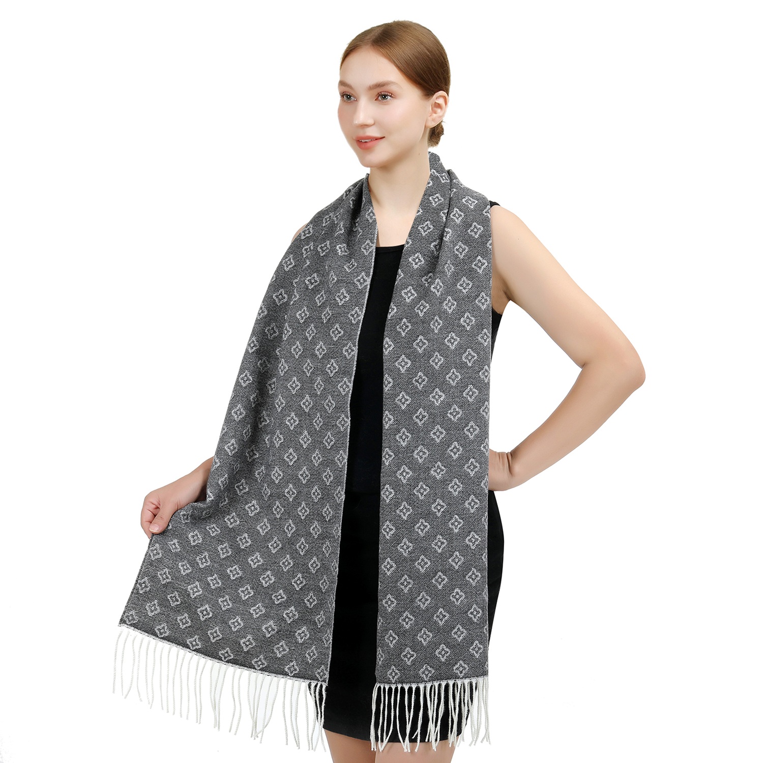 Cashmere Feel Scarf Floral Seamless Pattern SW107 Color: Black