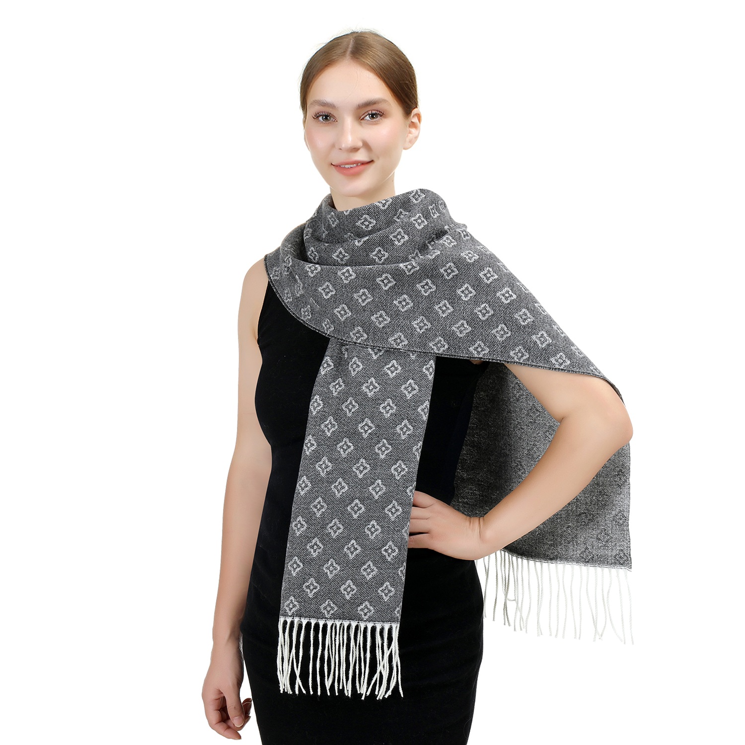 Cashmere Feel Scarf Floral Seamless Pattern SW107 Color: Black