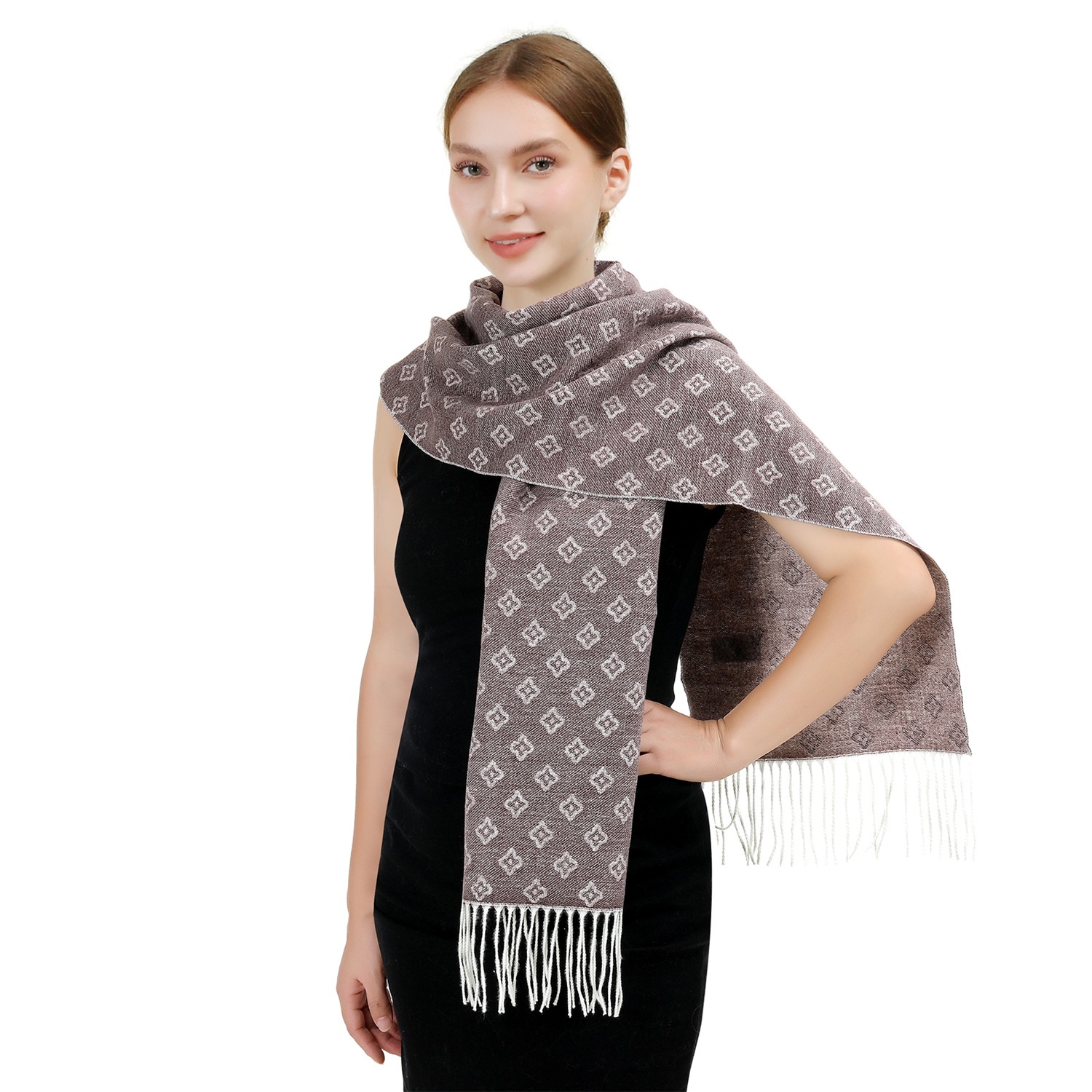 Cashmere Feel Scarf Floral Seamless Pattern SW105 Color: Coffee
