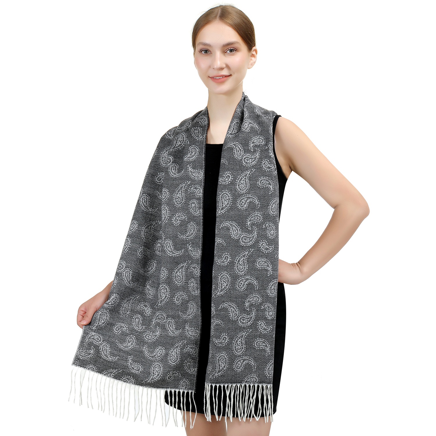 Cashmere Feel Scarf Paisley SW103 Color: Black