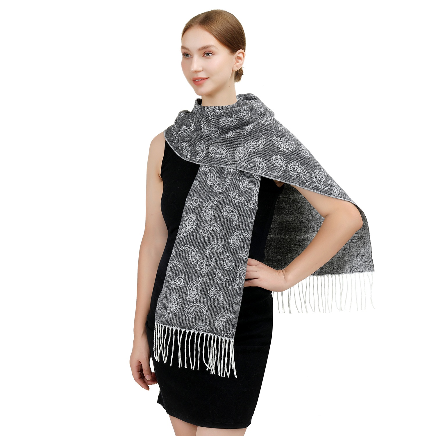 Cashmere Feel Scarf Paisley SW103 Color: Black