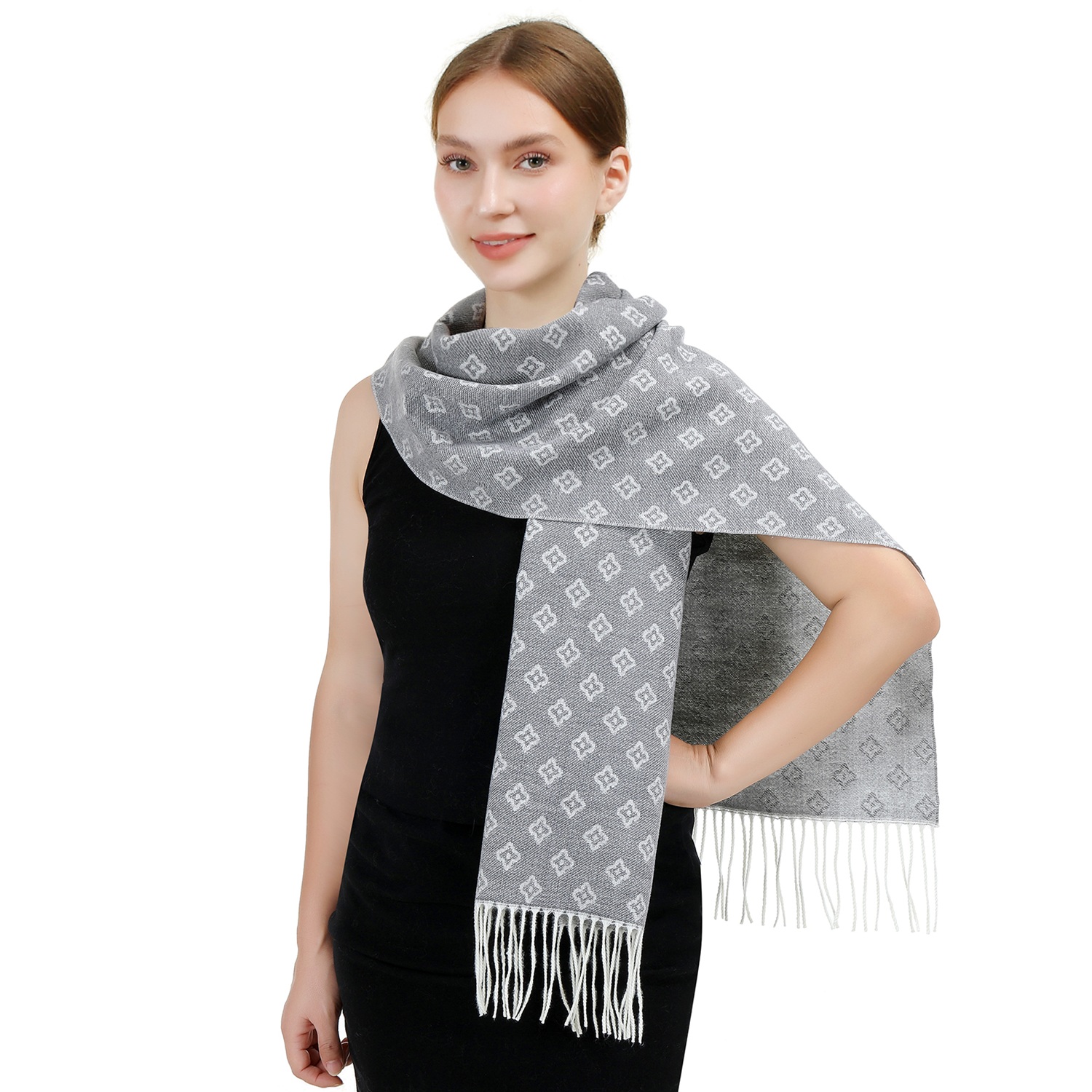 Cashmere Feel Scarf Floral Seamless Pattern SW108 Color: Grey