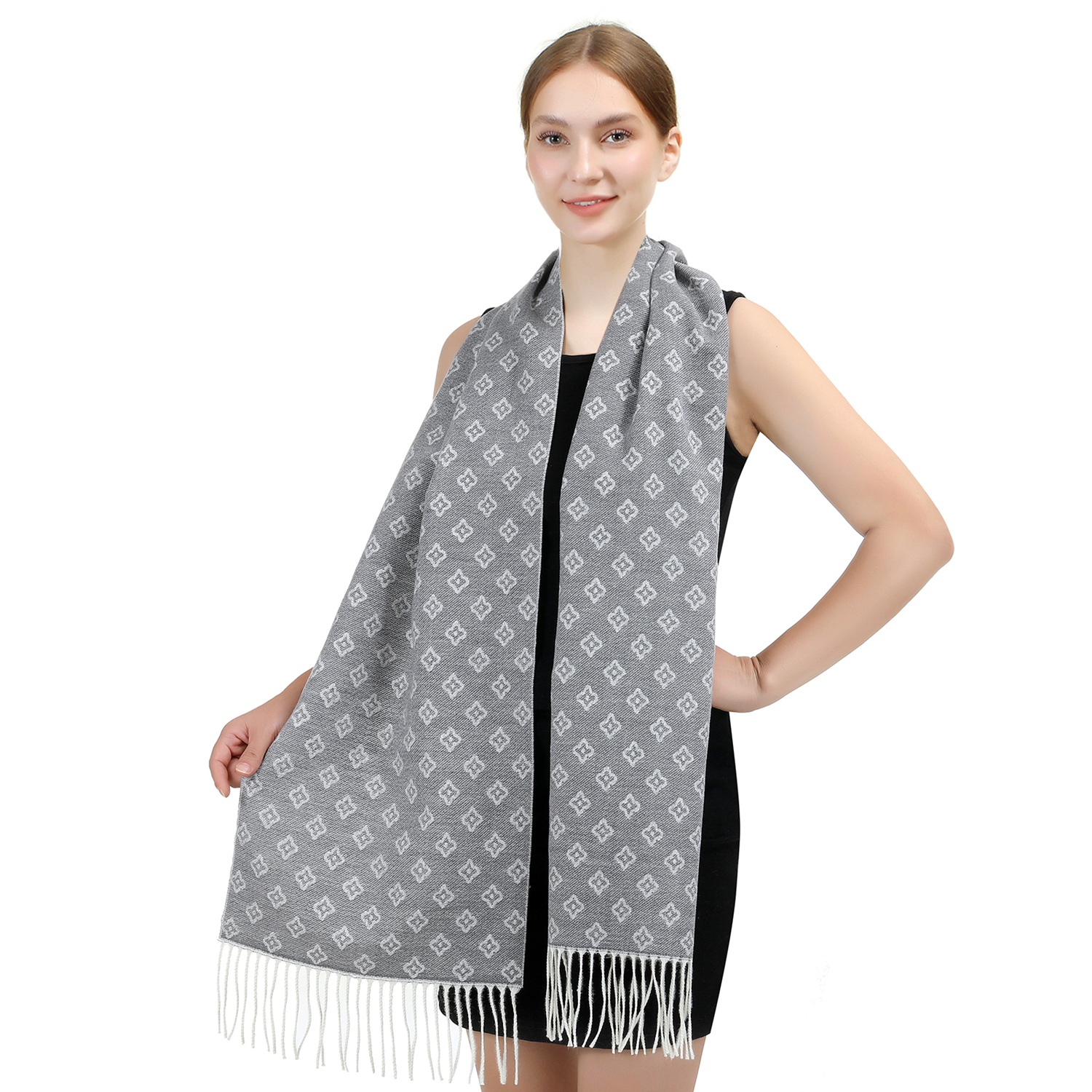Cashmere Feel Scarf Floral Seamless Pattern SW108 Color: Grey