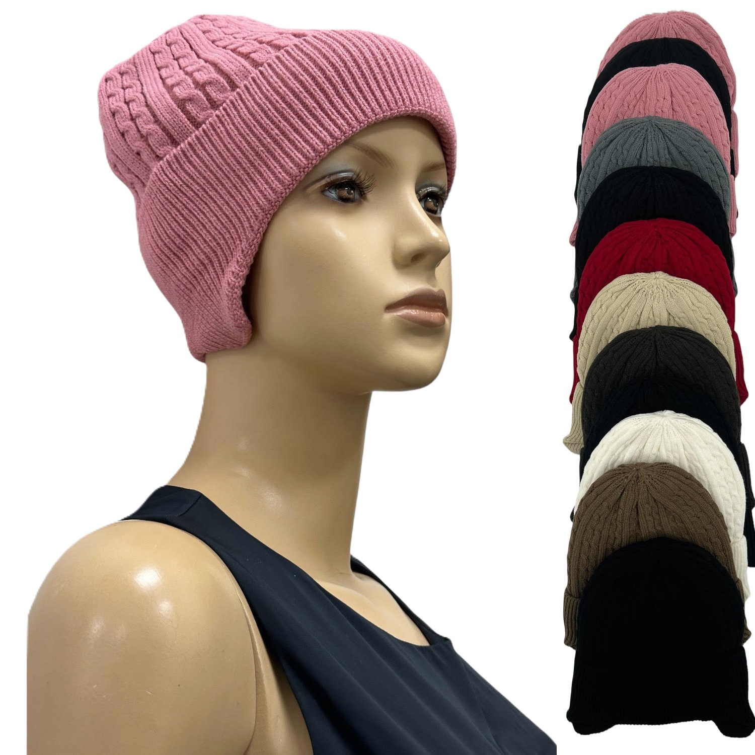 Cable knit Fleece lined Hats ST3949 (7 COLORS 1 Doz)