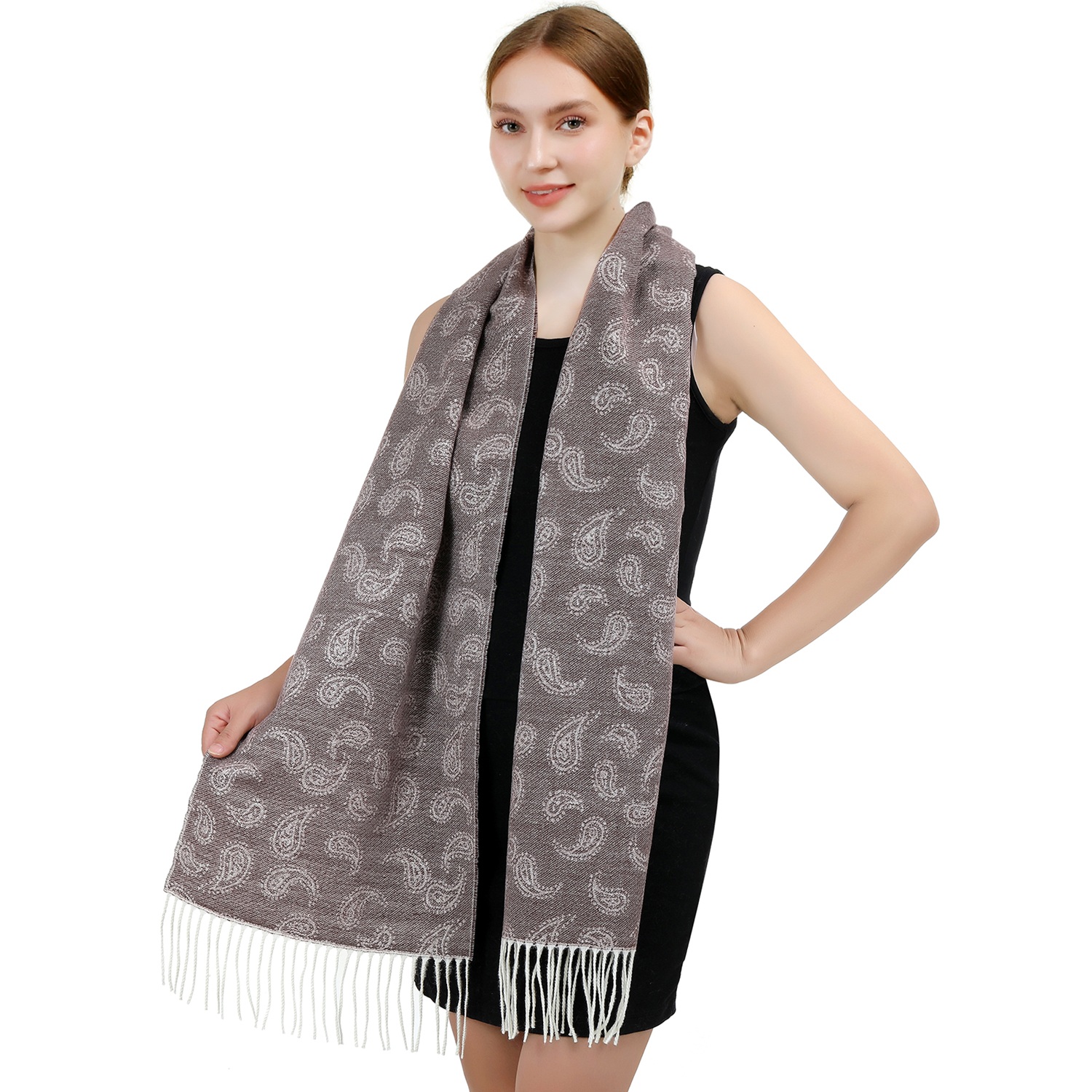 Cashmere Feel Scarf Paisley SW101 Color: Coffee