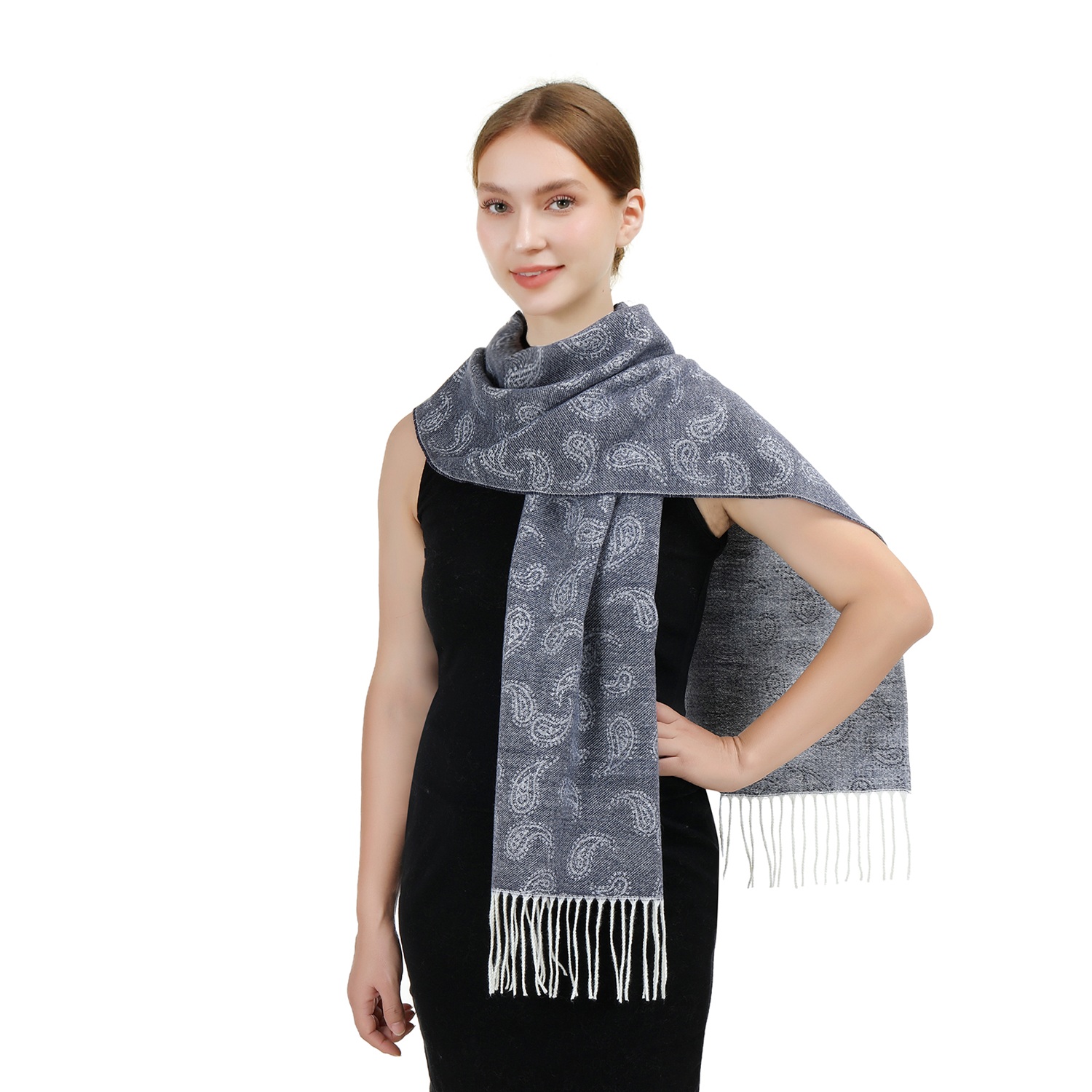 Cashmere Feel Scarf Paisley SW102 Color: Navy