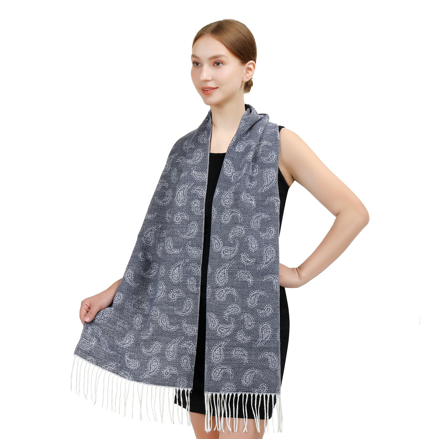 Cashmere Feel Scarf Paisley SW102 Color: Navy