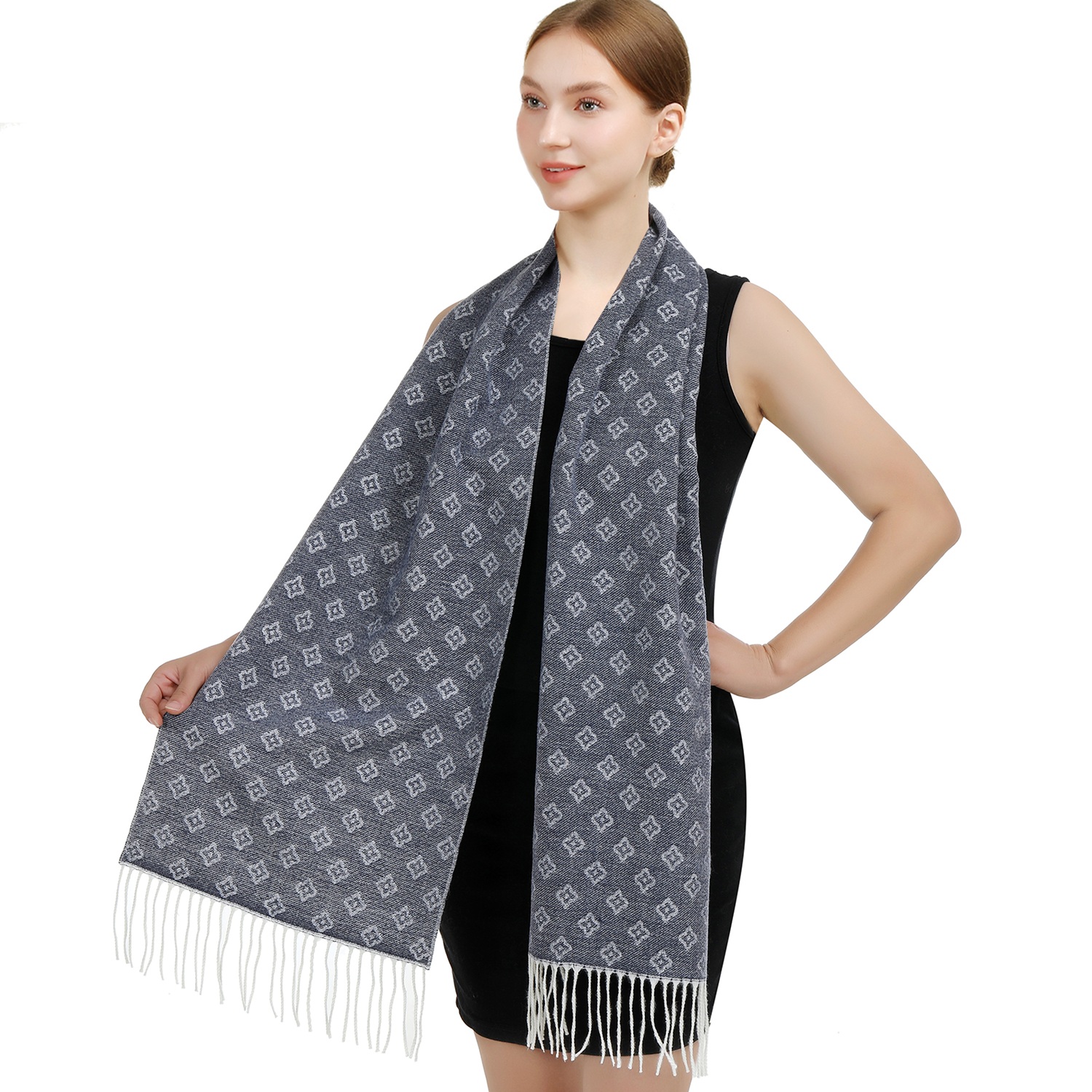 Cashmere Feel Scarf Floral Seamless Pattern SW106 Color: Navy