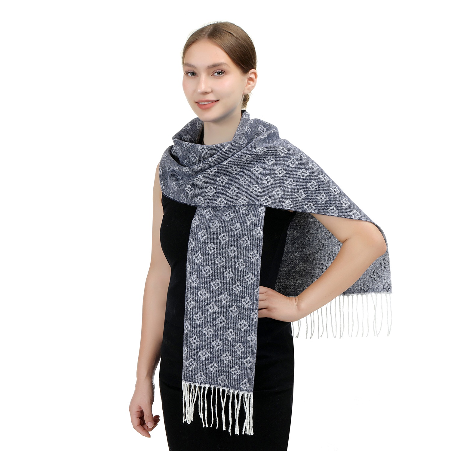 Cashmere Feel Scarf Floral Seamless Pattern SW106 Color: Navy