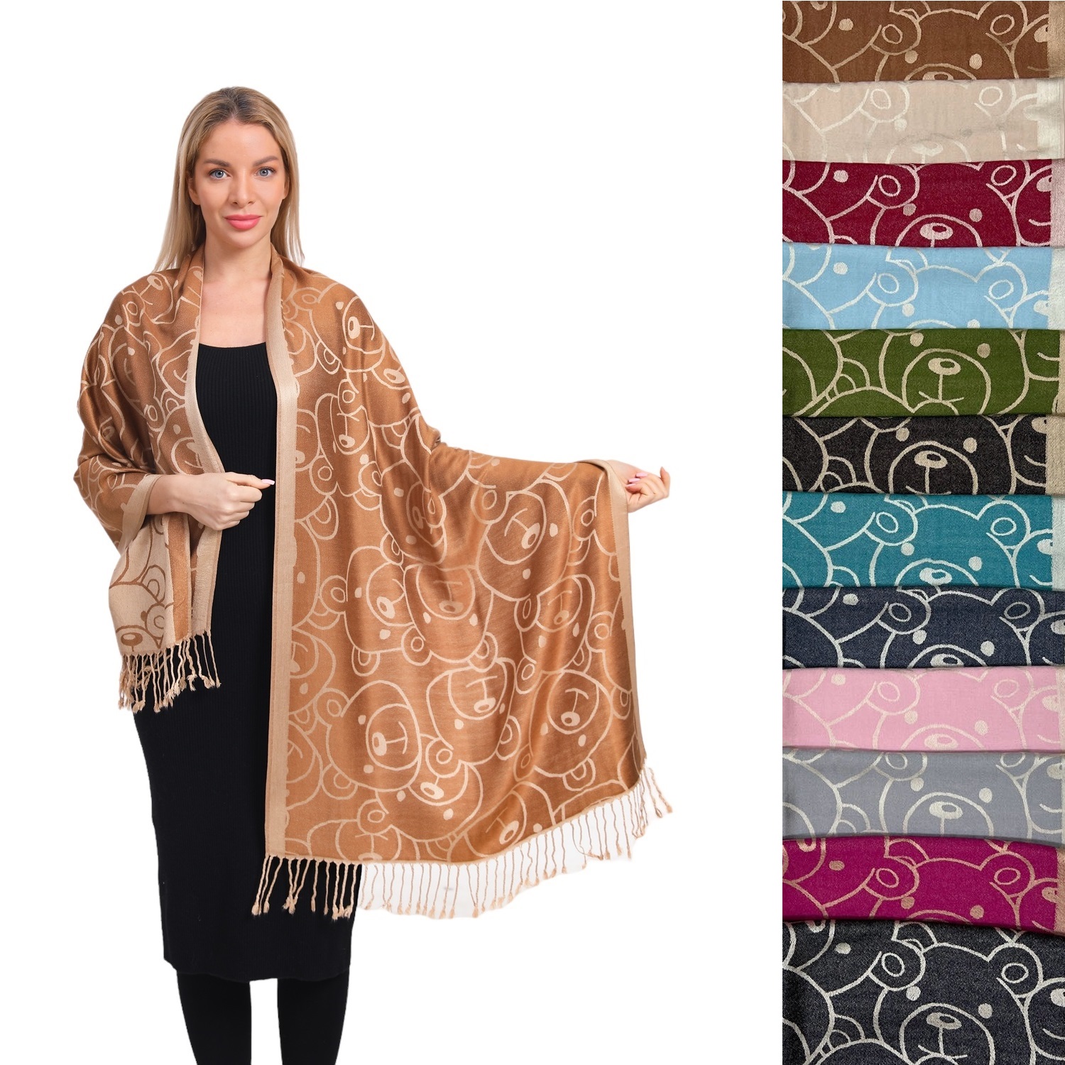 Adorable Bear Pattern Pashmina SF3150 ( 12 COLORS, 1DZ)