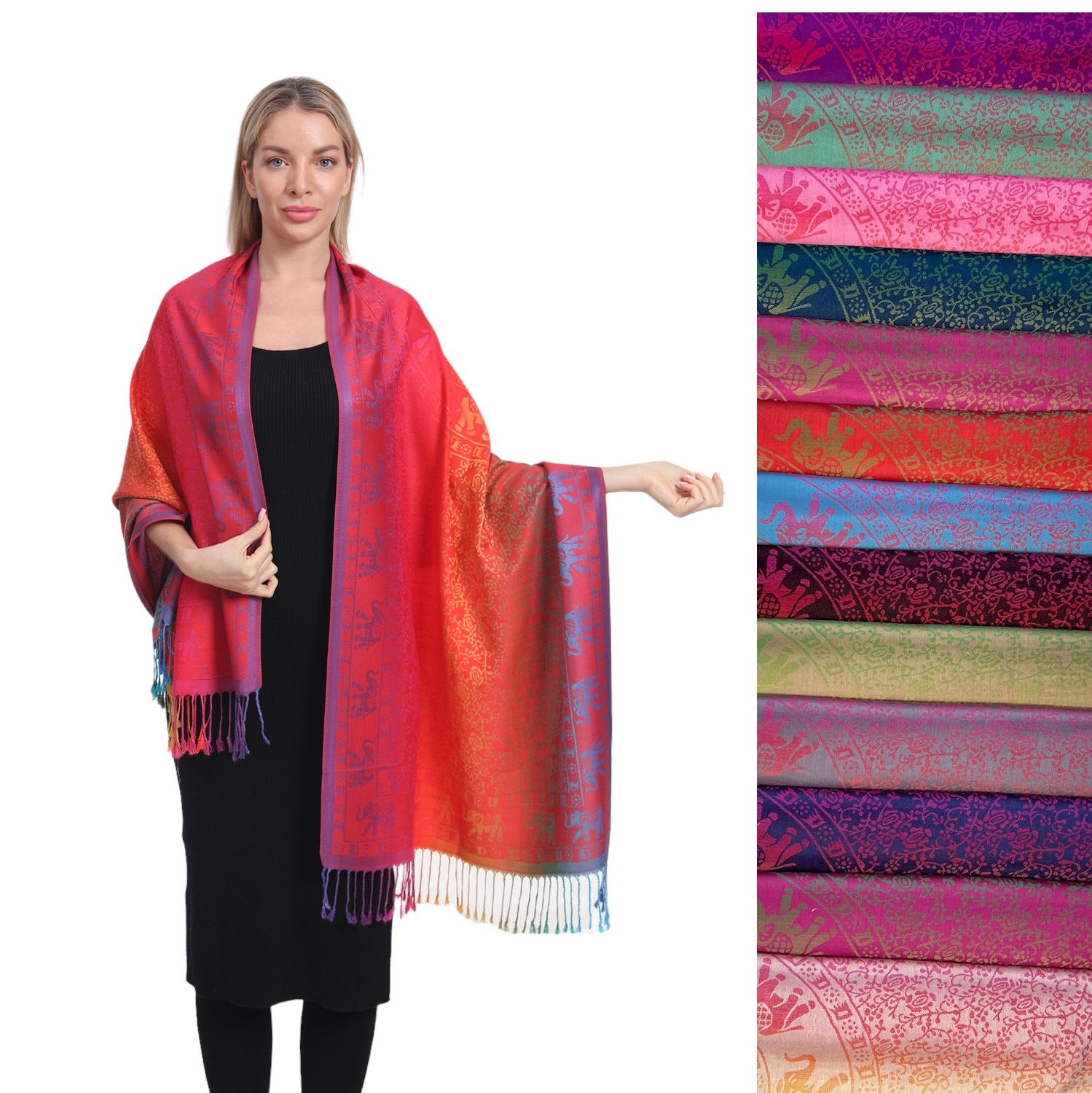 Rainbow Elephant Pattern Pashmina SF3152 (12 Colors 1 Dz)