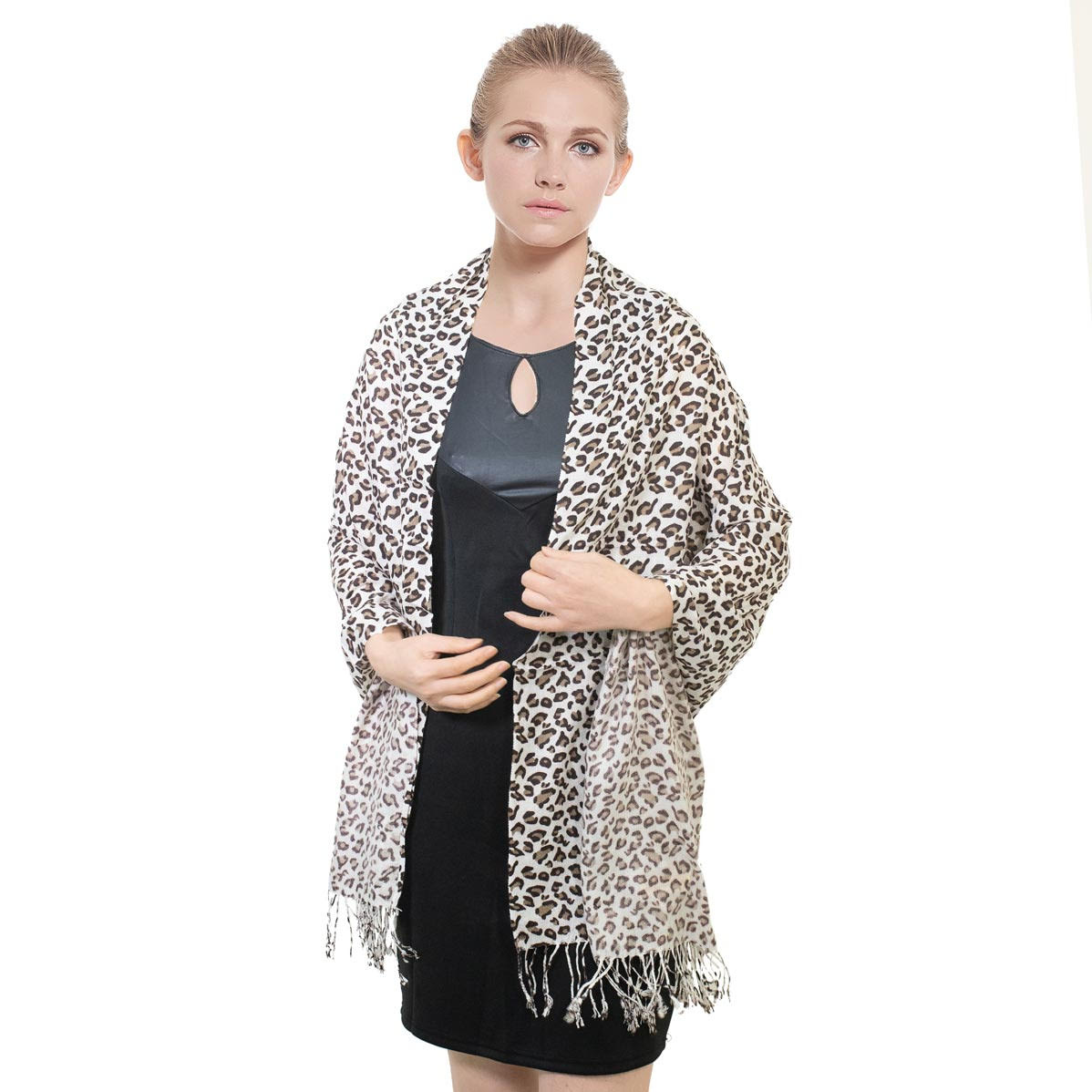 Leopard Print Pashmina W057-5 Brown/White