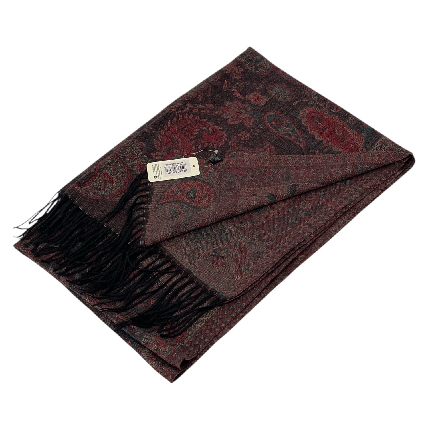 Elegant Paisley Cashmere Feel Shawl XX02007-1 Black