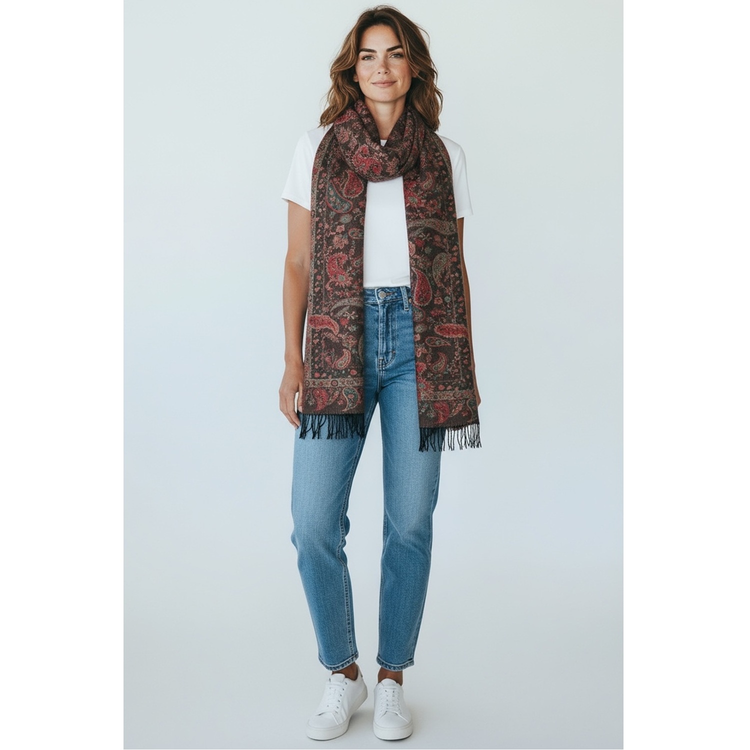 Elegant Paisley Cashmere Feel Shawl XX02007-1 Black