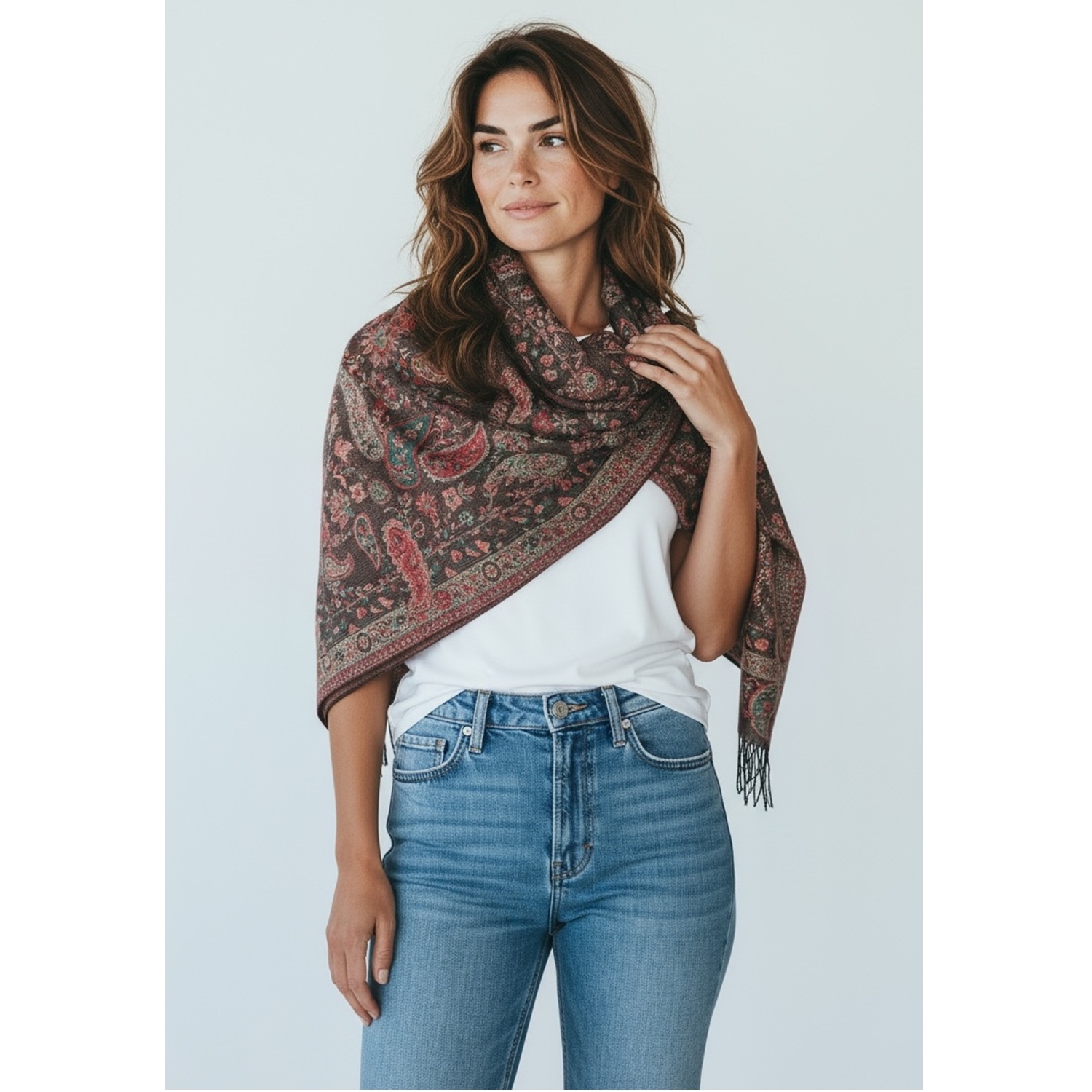 Elegant Paisley Cashmere Feel Shawl XX02007-1 Black