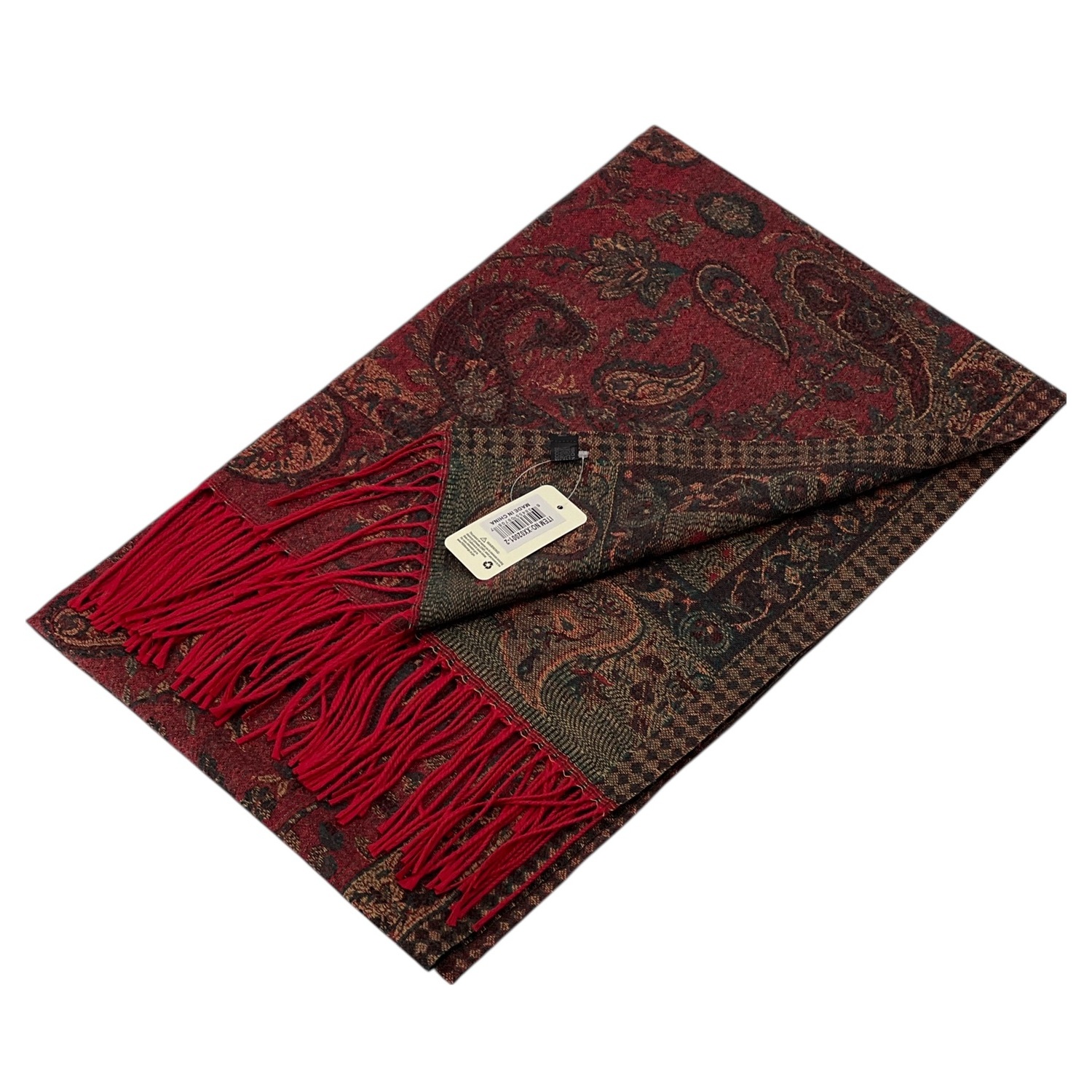 Elegant Paisley Cashmere Feel Shawl XX02007-2 Burgundy