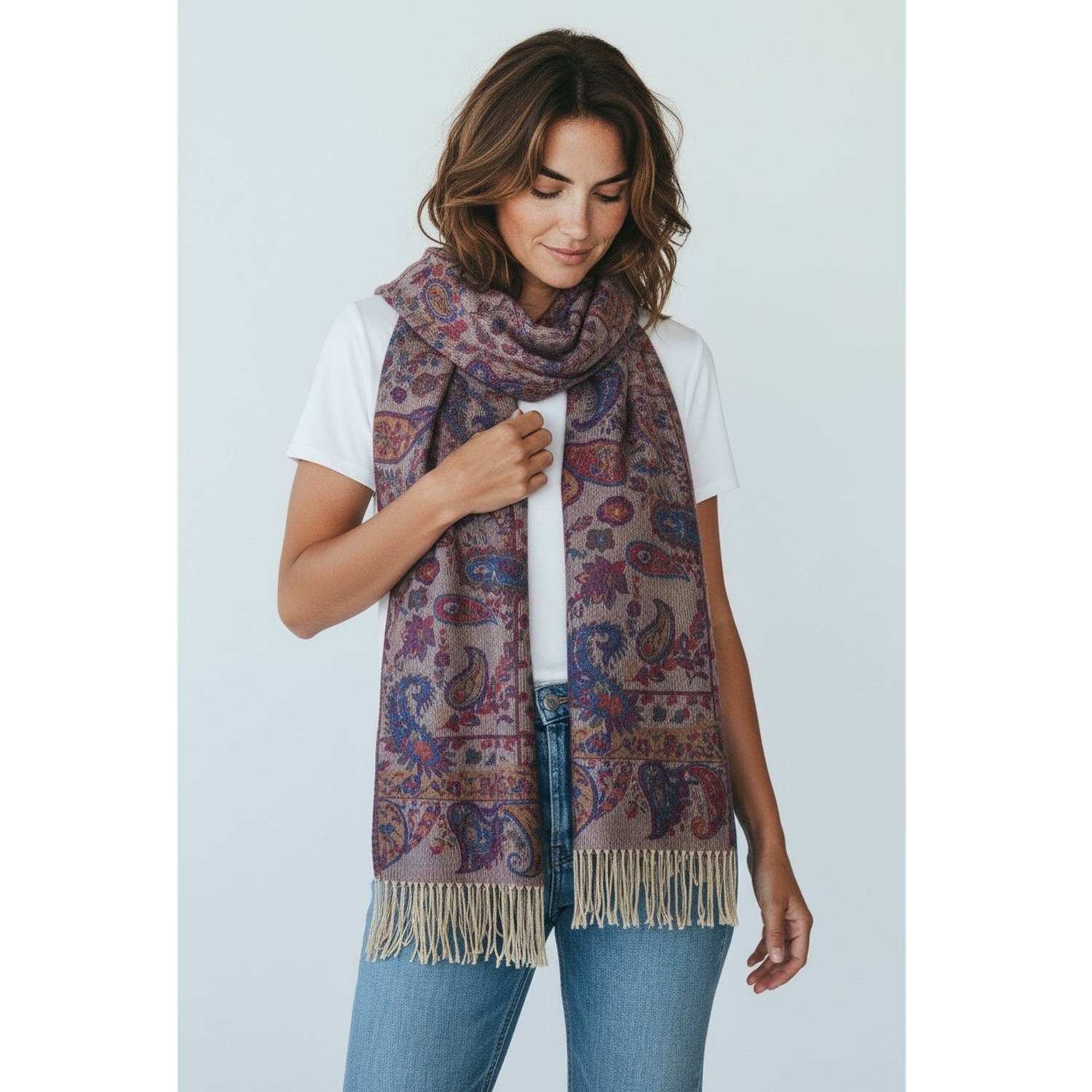 Elegant Paisley Cashmere Feel Shawl XX02007-5 Pink