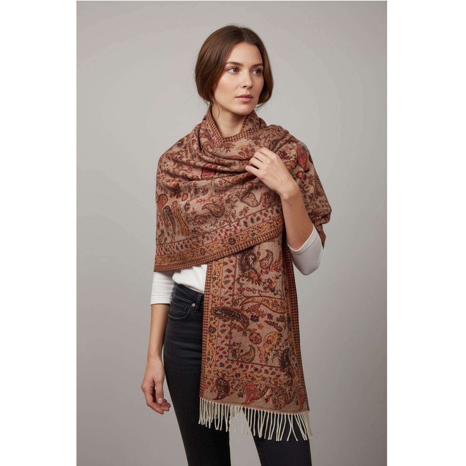 Elegant Paisley Cashmere Feel Shawl XX02007-6 Red