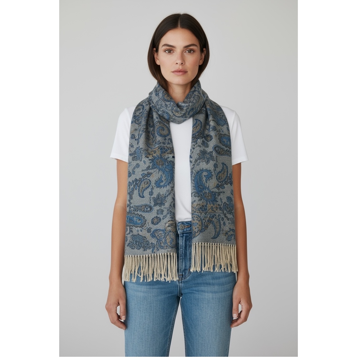 Elegant Paisley Cashmere Feel Shawl XX02007-7 Blue