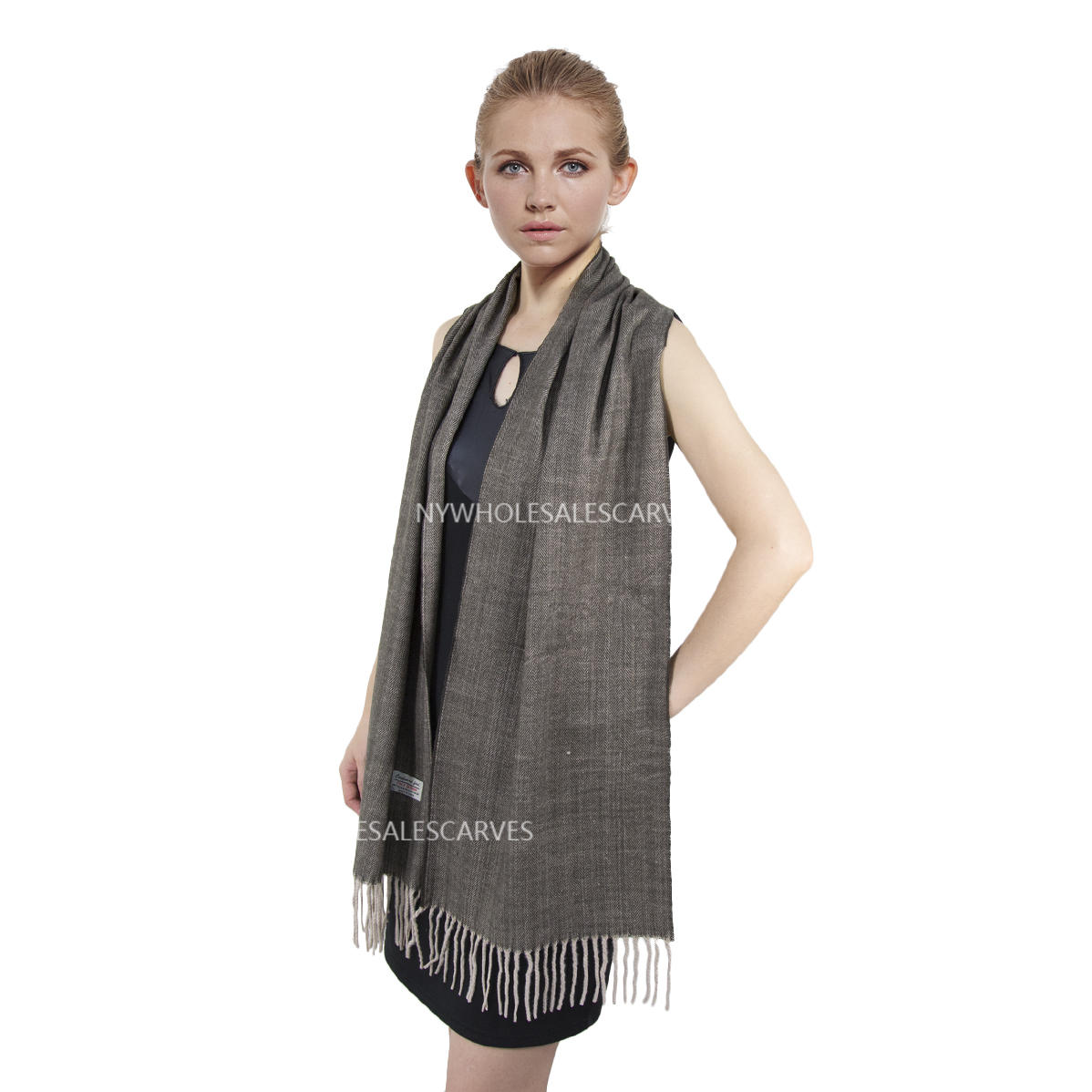 Herringbone Plaid Scarf 04-03 Color: Black/Camel