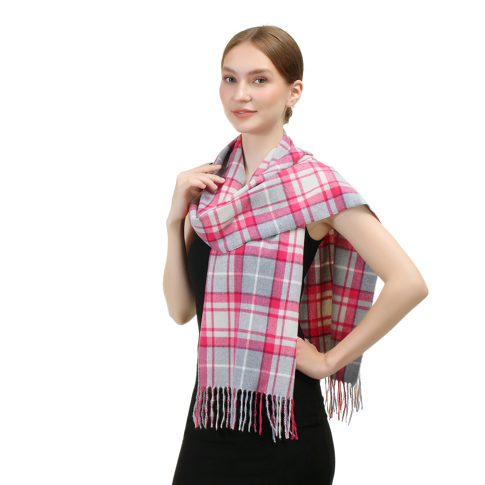Cashmere Feel Scarf SW-89 Pink/Grey