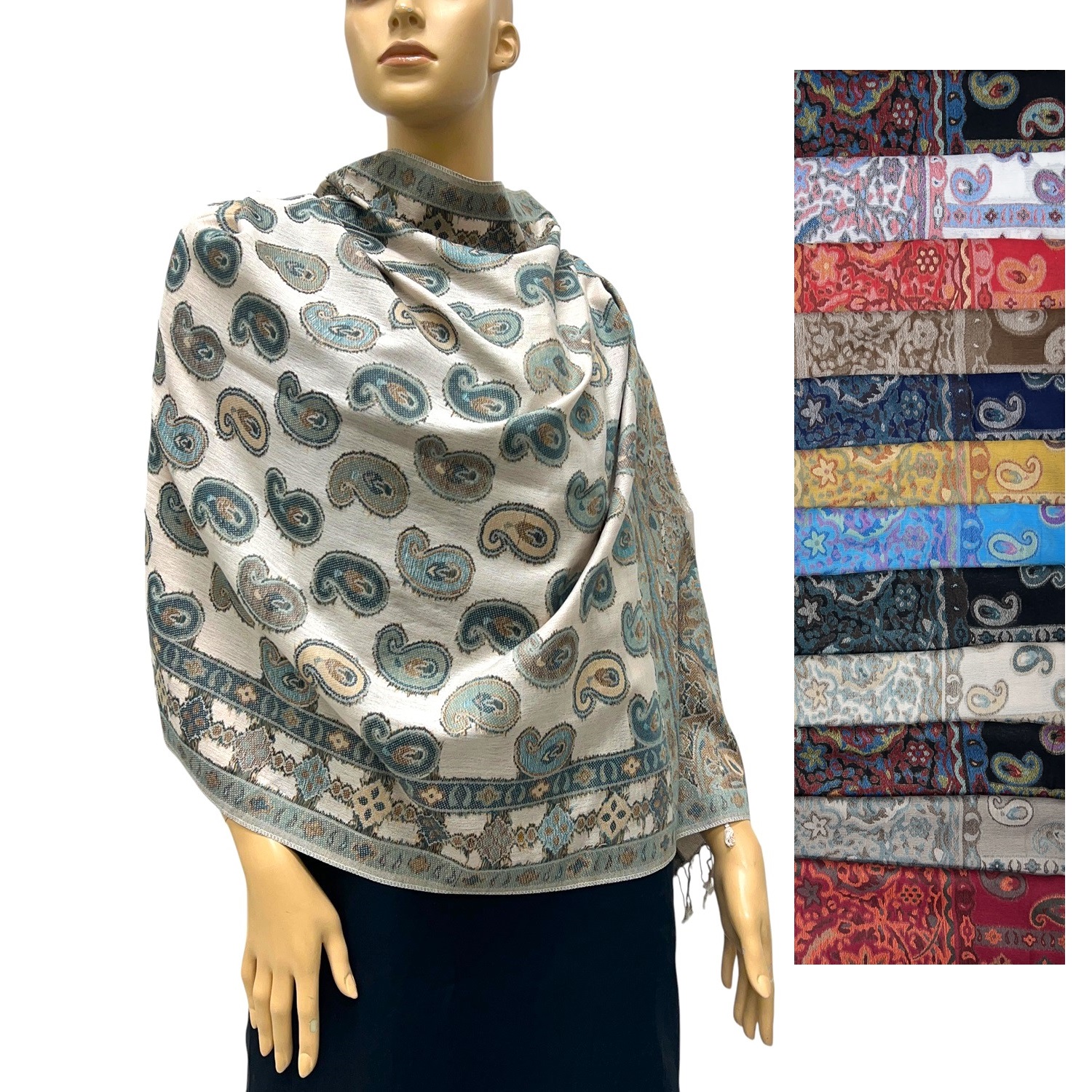 Hand Trimmed Paisley Pashmina SF24132 (11Colors,1Doz)