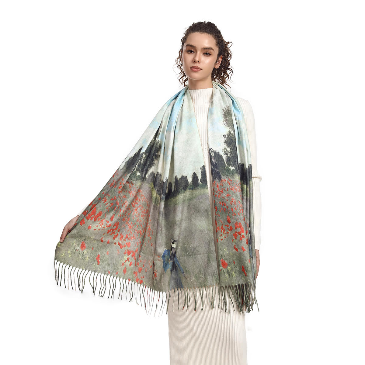 Museum Art Print Shawl SF33136:Women with Umbrella