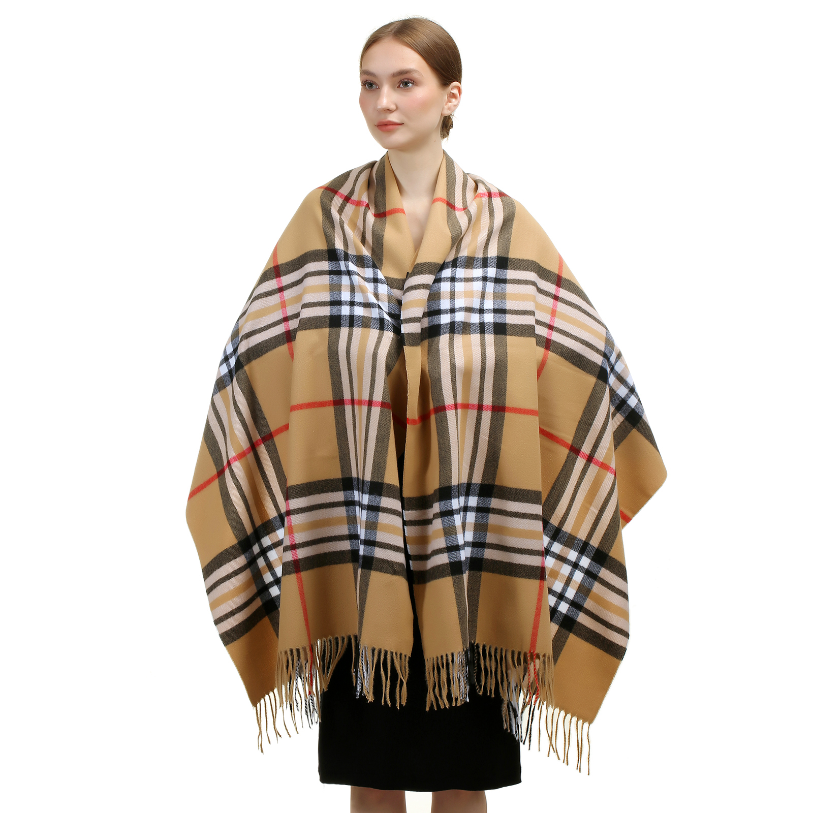 Giant Check Shawl AZ07-2 Color: Camel
