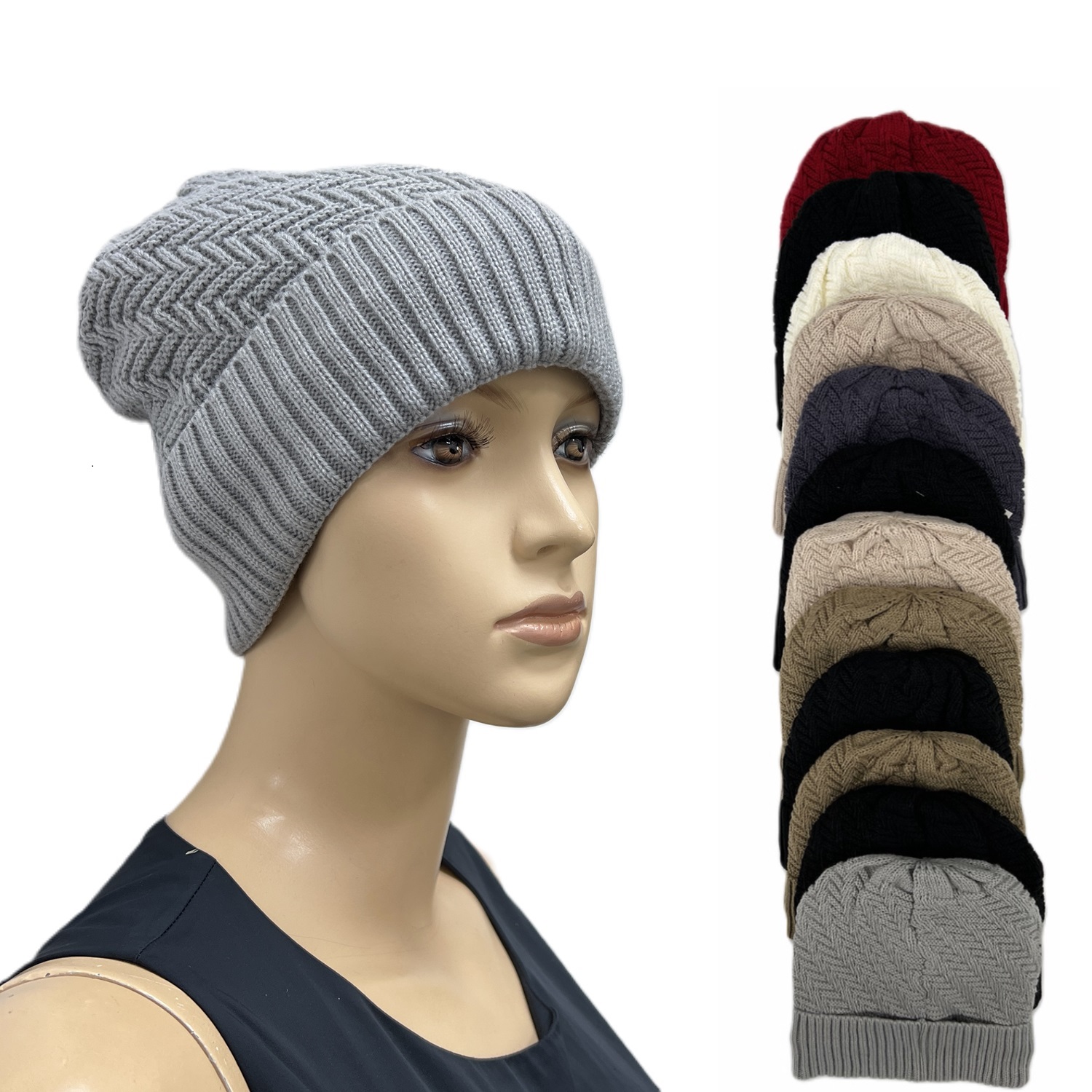 Cable knit Fleece lined Hats ST6912 (6 Colors 1 Doz)