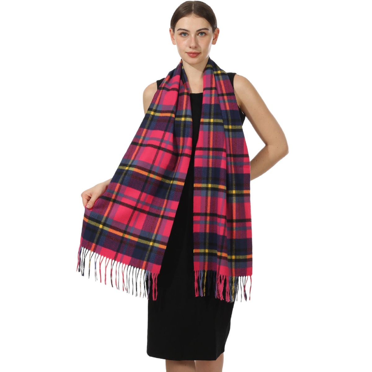 Cashmere Feel Scarf SW-15 Pink/Navy/Yellow