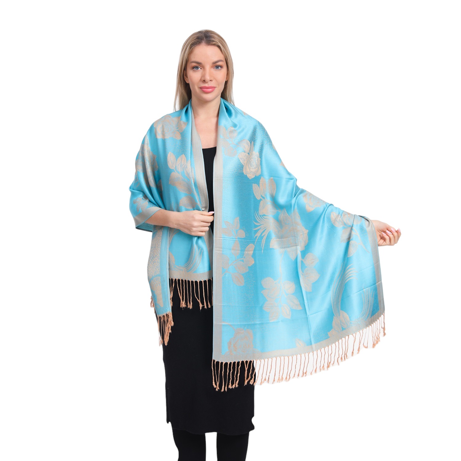 Two Tone Rose Pashmina 5413 Turquoise/Yellow