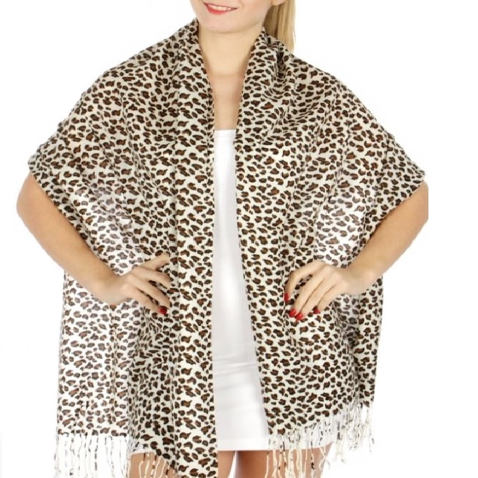 Leopard Print Pashmina W057-8 Brown/ White