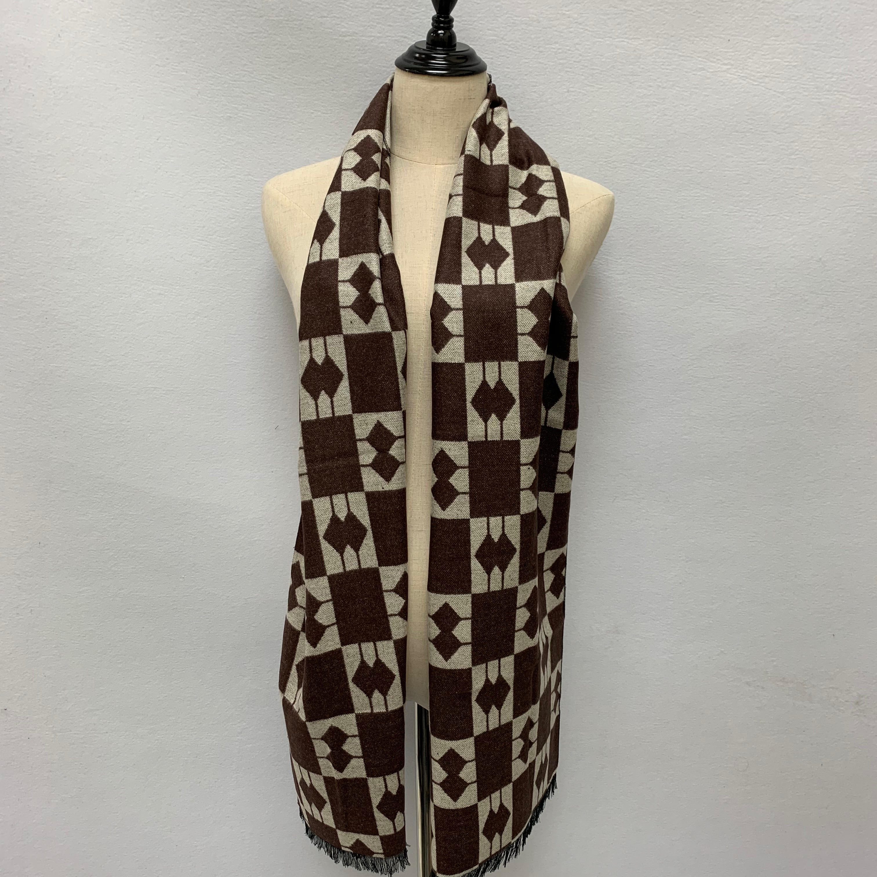 W1005-2 Fashion Cashmere Feel Scarf: D-Brown/White