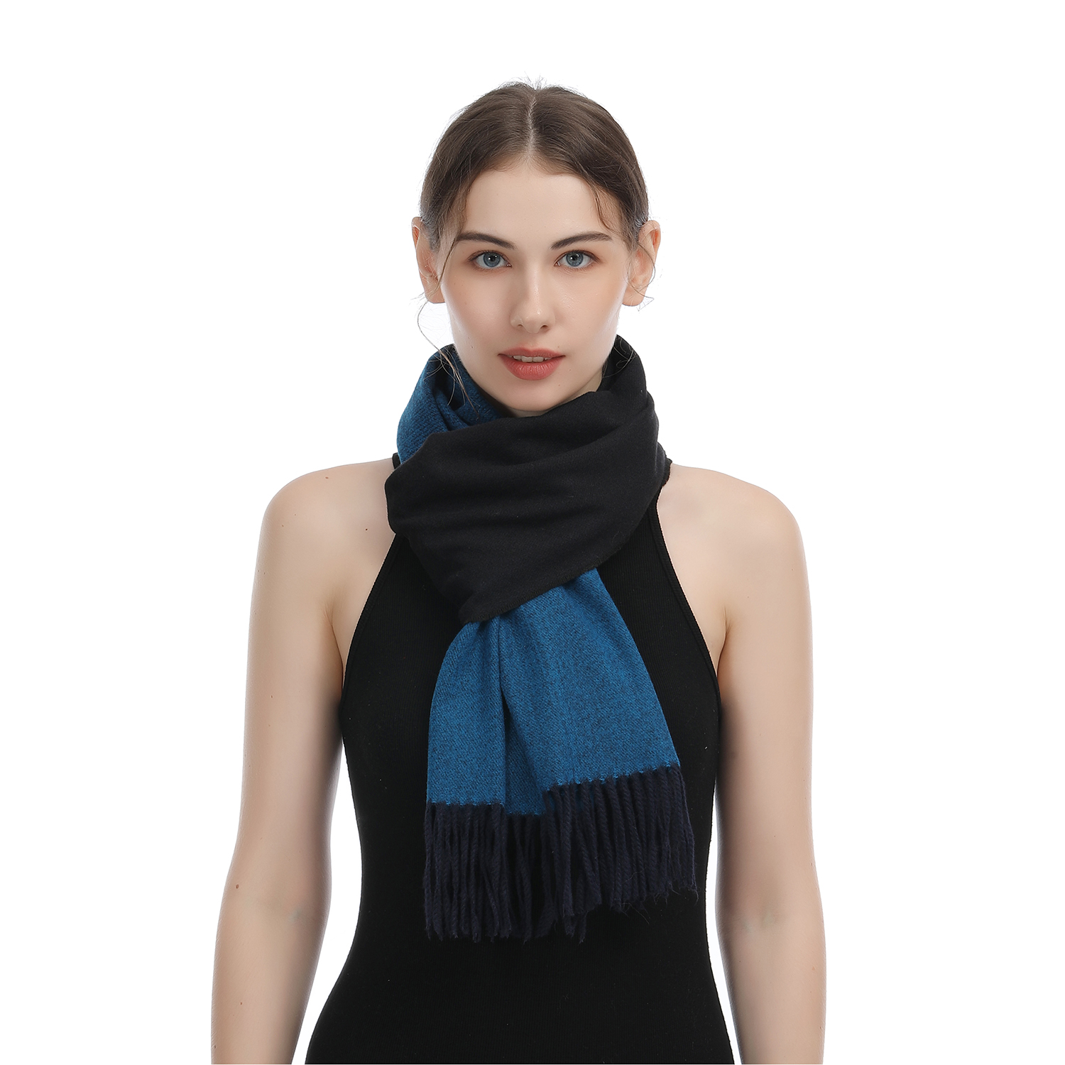 Cashmere feel scarf SW-52 black/blue