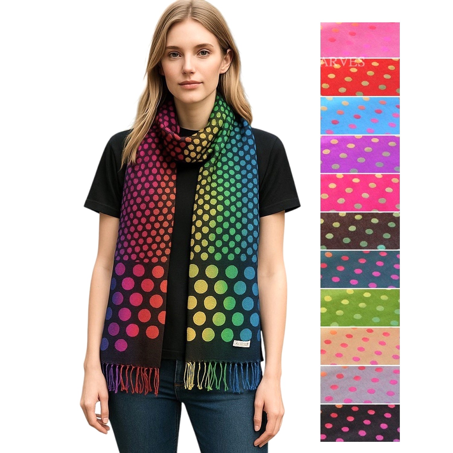 Multicolored Dot Pattern Pashmina JB530 (11 Colors, 1Doz)