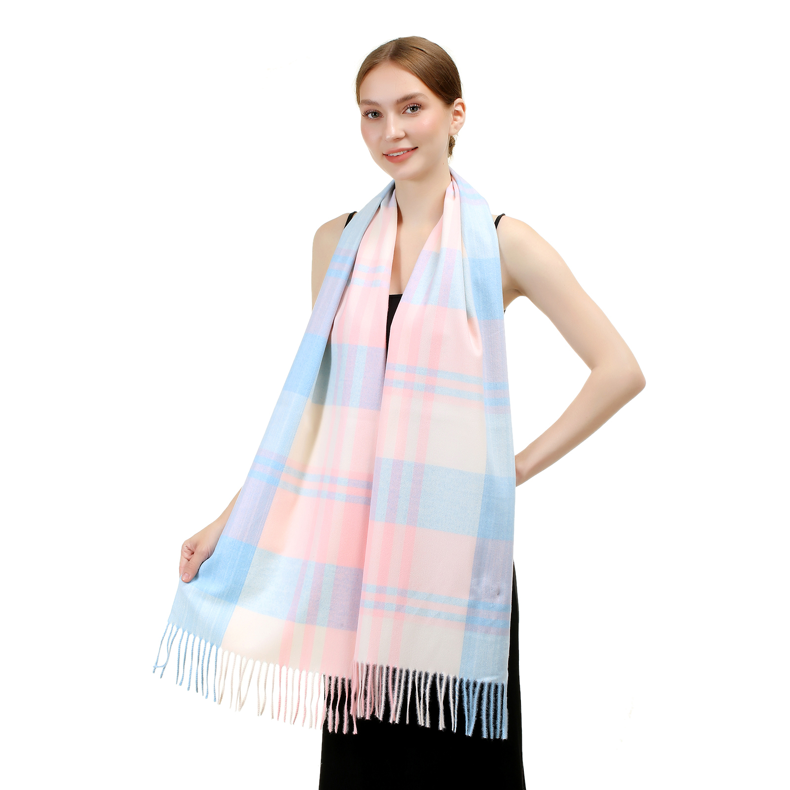 Cashmere Feel Scarf SW-84 Blue/Pink