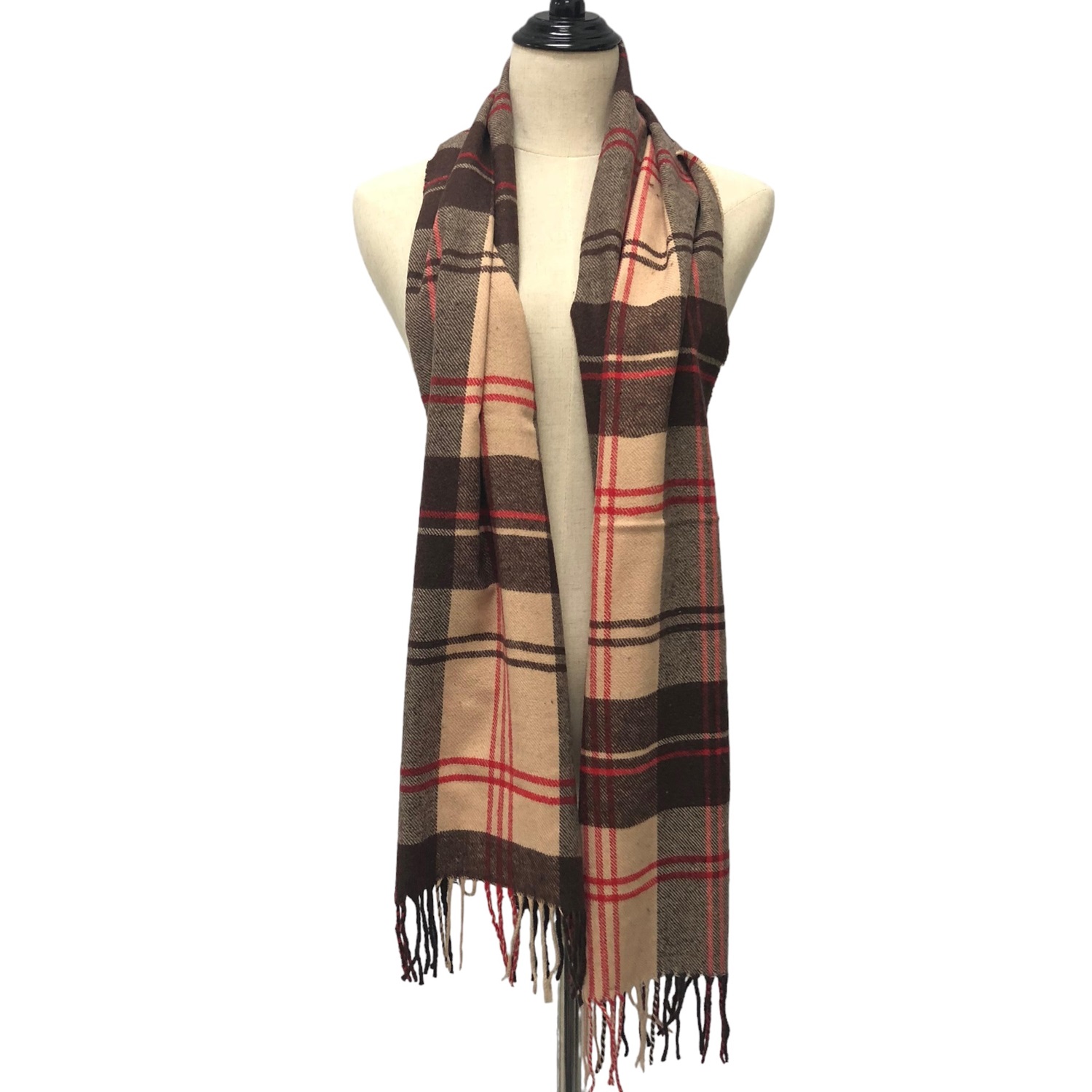 Plaid Cashmere Feel Scarf 24826:Brown/Beige