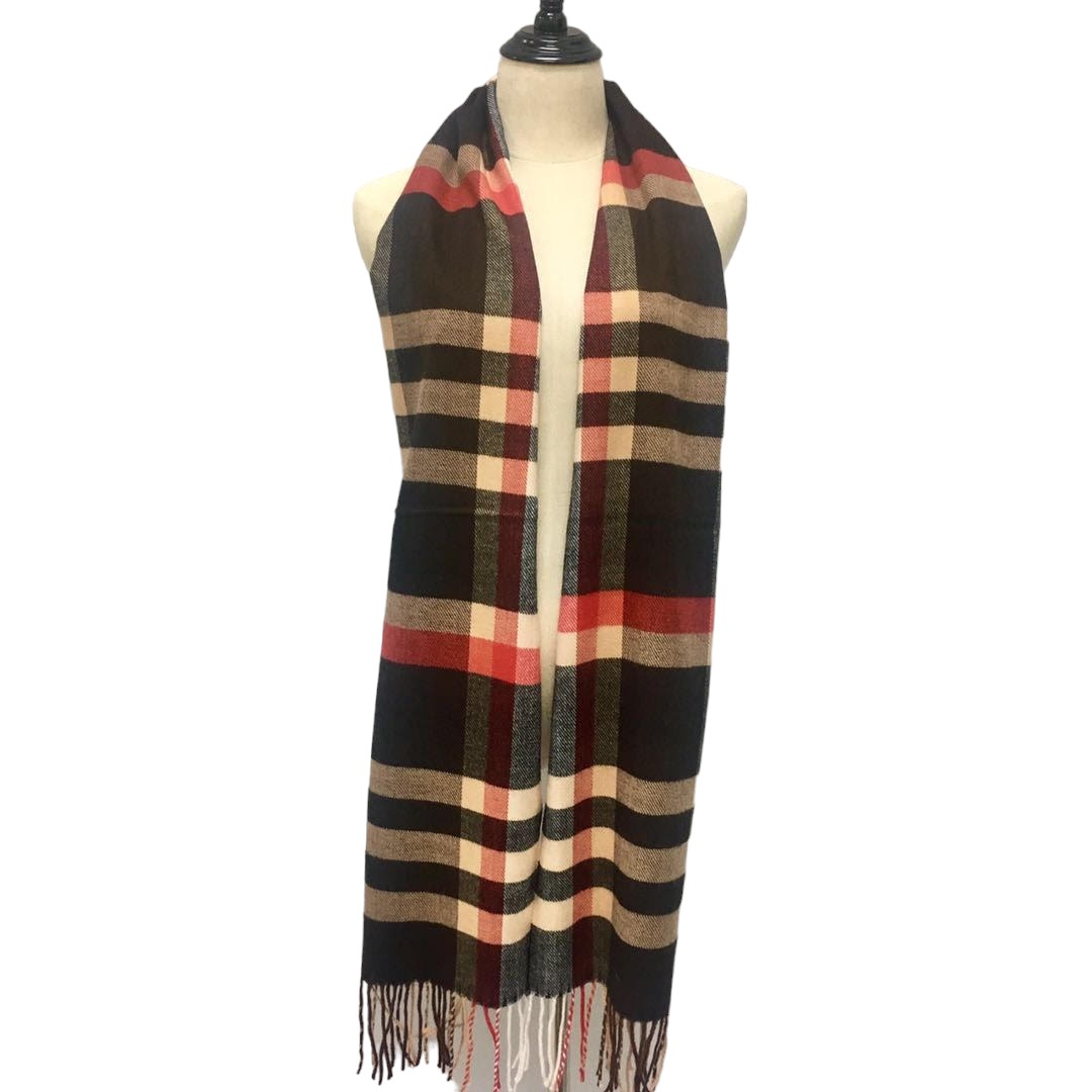 Plaid Cashmere Feel Scarf 54557: Red Stripe Multi