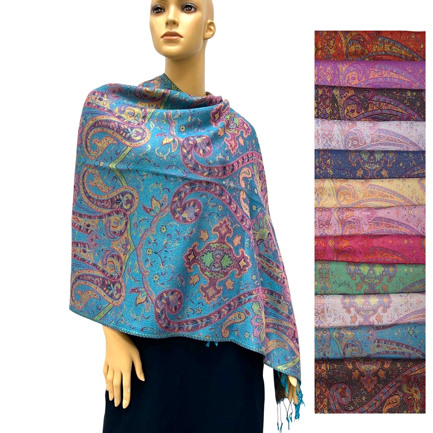Metallic Premium Paisley Pashmina SF24130 (11 Colors, 1Doz)