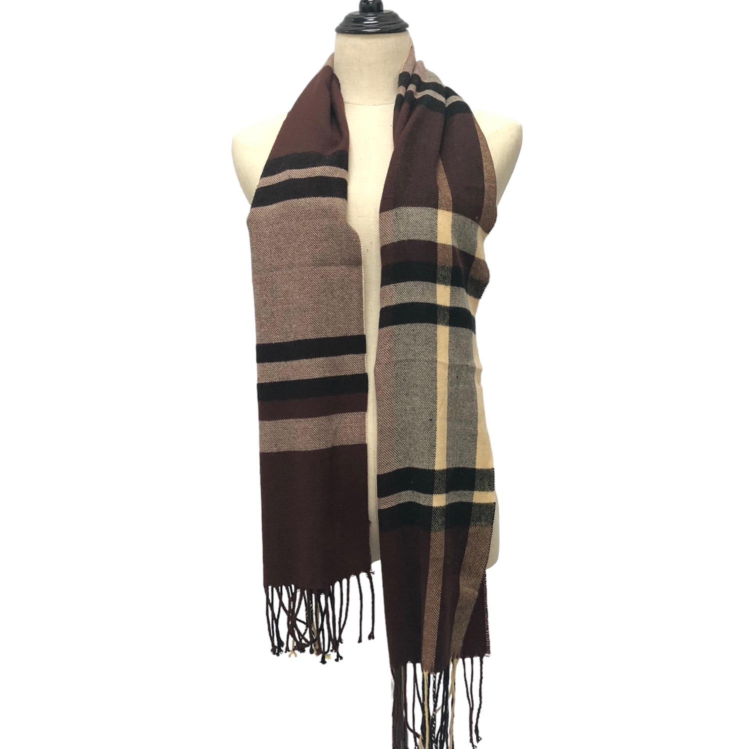 Plaid Cashmere Feel Scarf 47549: Maroon/Beige