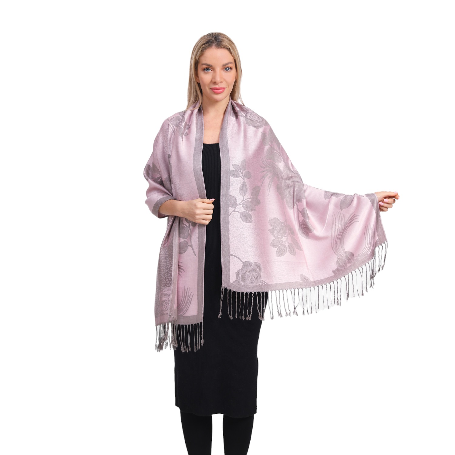 Two Tone Rose Pashmina 5418 Pink/Grey