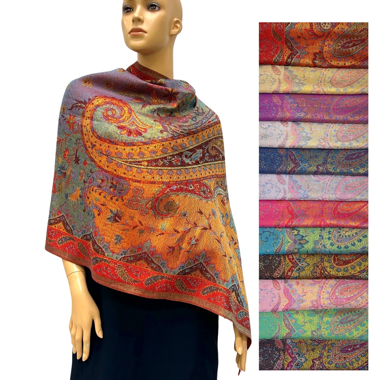 Giant Metallic Paisley Pashmina SF24131 (11 colors, 1Doz)