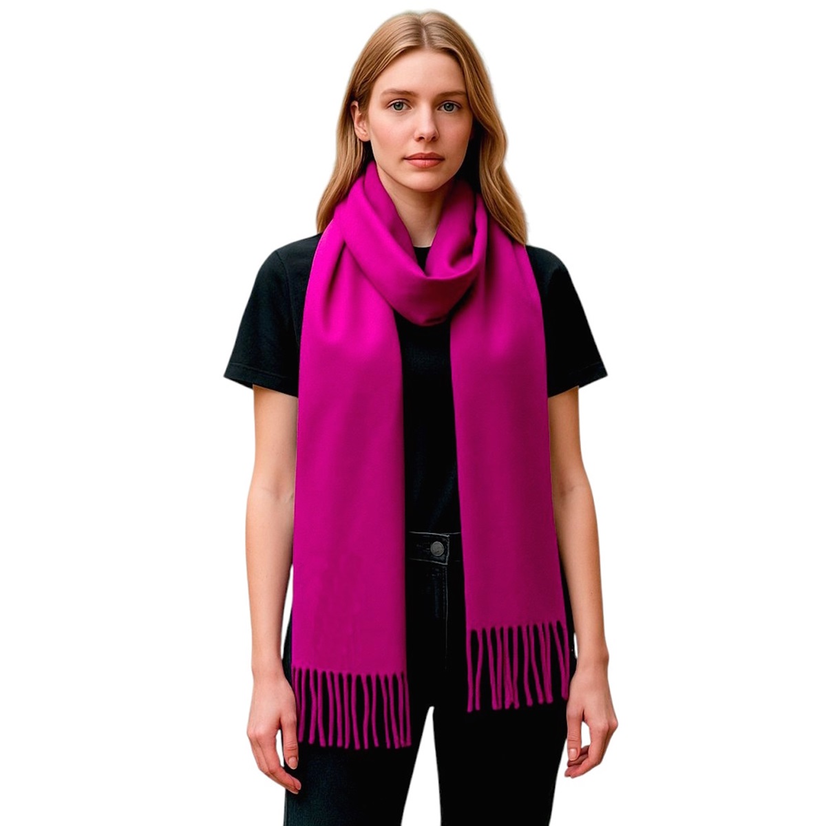 Solid Cashmere Feel Scarf Z19-08B Fuchsia