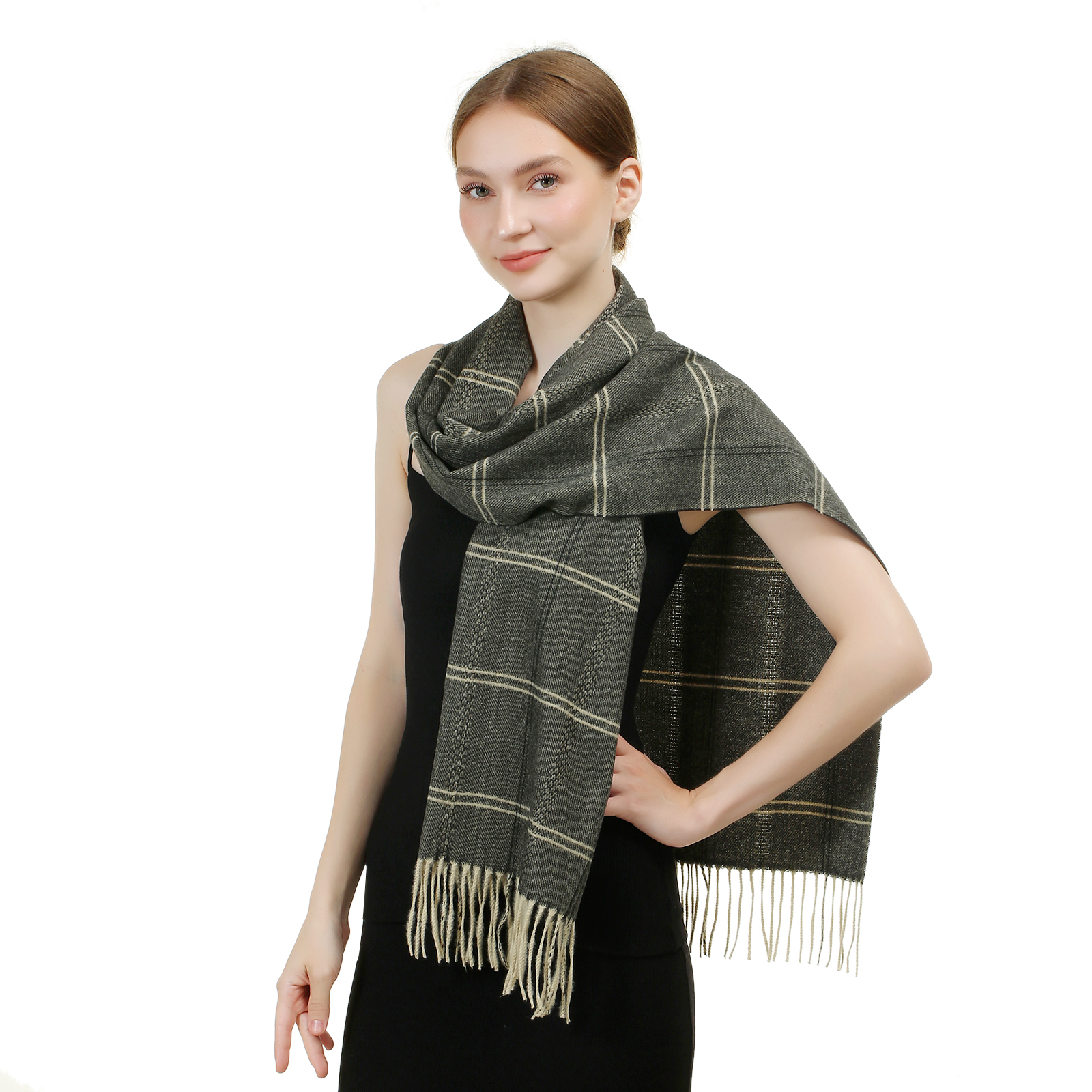 Cashmere feel scarf SW-95 Grey Plaid